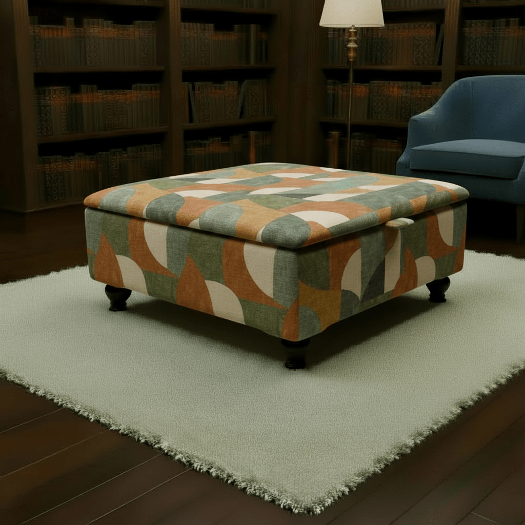 Wide Hidden Storage Pouffe – Multi - Toned Designer Storage Ottoman for Living Room Centrepiece - ISTOOLS