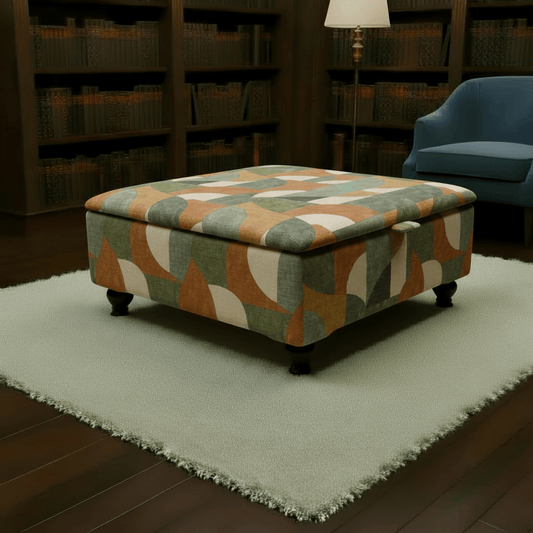Wide Hidden Storage Pouffe – Multi - Toned Designer Storage Ottoman for Living Room Centrepiece - ISTOOLS