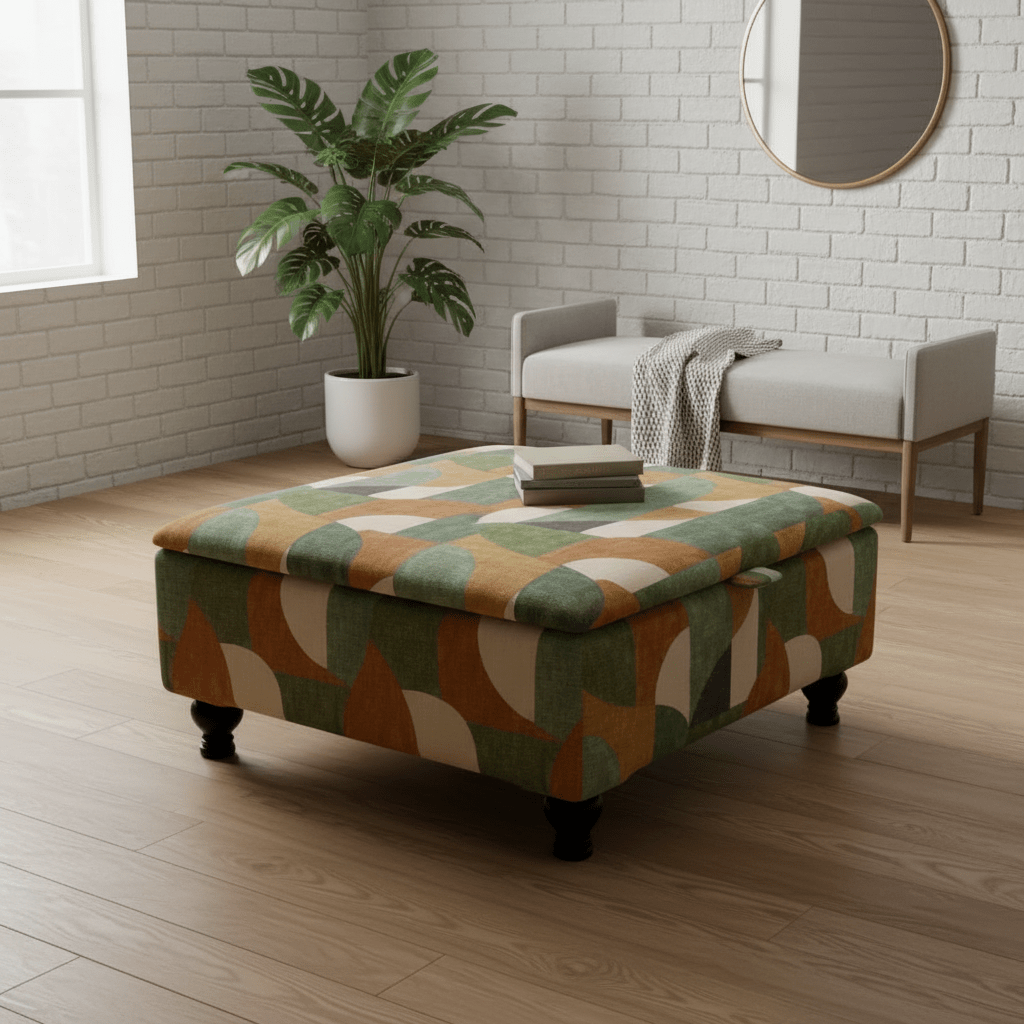 Wide Hidden Storage Pouffe – Multi - Toned Designer Storage Ottoman for Living Room Centrepiece - ISTOOLS