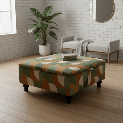 Wide Hidden Storage Pouffe – Multi - Toned Designer Storage Ottoman for Living Room Centrepiece - ISTOOLS