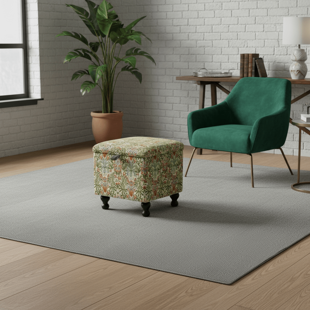 William Morris - Woodland Weeds Tapestry Fabric Multi Small Storage Ottoman – Multi - Purpose Coffee Table & Footstool - ISTOOLS