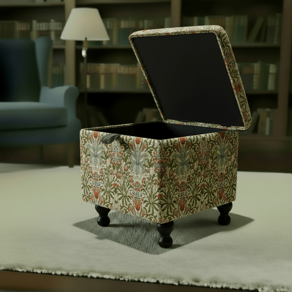 William Morris - Woodland Weeds Tapestry Fabric Multi Small Storage Ottoman – Multi - Purpose Coffee Table & Footstool - ISTOOLS