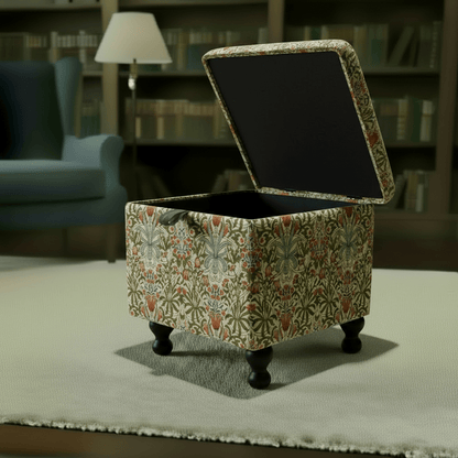 William Morris - Woodland Weeds Tapestry Fabric Multi Small Storage Ottoman – Multi - Purpose Coffee Table & Footstool - ISTOOLS