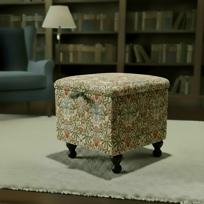 William Morris - Woodland Weeds Tapestry Fabric Multi Small Storage Ottoman – Multi - Purpose Coffee Table & Footstool - ISTOOLS