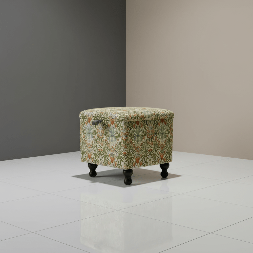 William Morris - Woodland Weeds Tapestry Fabric Multi Small Storage Ottoman – Multi - Purpose Coffee Table & Footstool - ISTOOLS