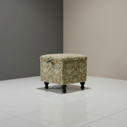 William Morris - Woodland Weeds Tapestry Fabric Multi Small Storage Ottoman – Multi - Purpose Coffee Table & Footstool - ISTOOLS