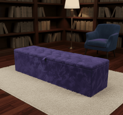 Purple velvet Chesterfield storage ottoman bench for bay window seating - ISTOOLS