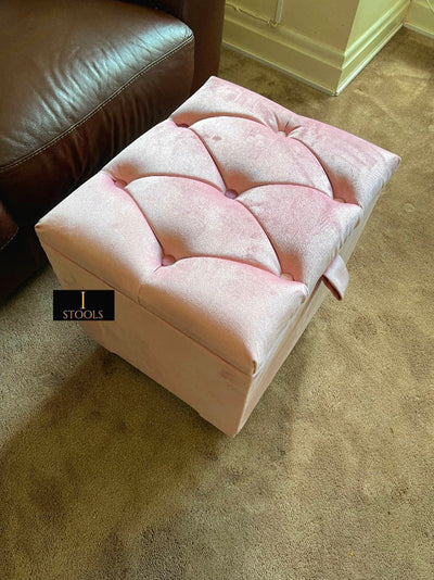Pink Small Storage Box | Small Pink Footstools UK | Pink Ottoman Storage Stool