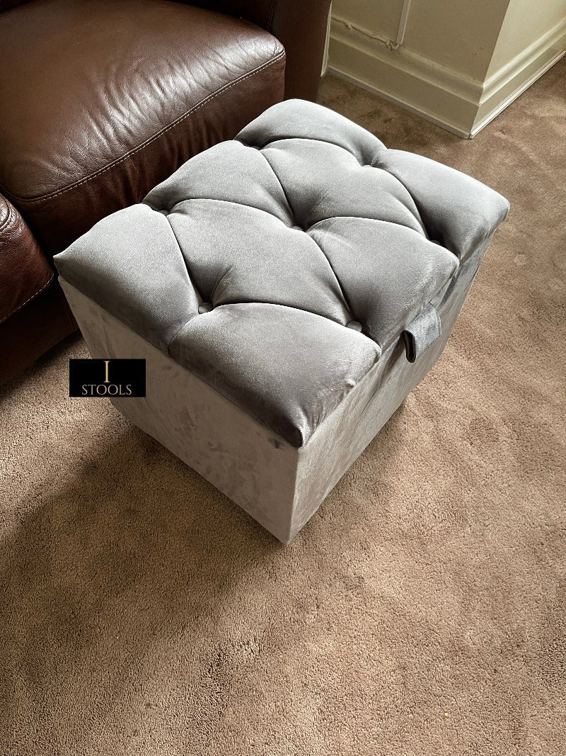 Grey tufted 2024 storage ottoman