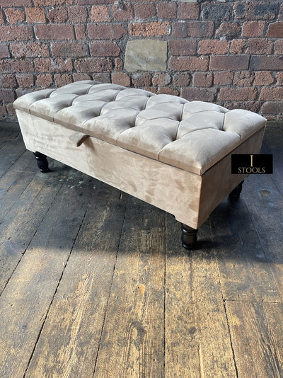 Champagne Beige Ottoman Bench for Living Room | Ottoman Storage Bench for Bedroom UK