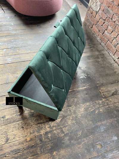 Green Ottoman Storage Bench | Velvet Green Footstool UK | Dark Green Ottoman Bench