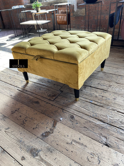 Mustard Gold Square Ottoman Storage | Gold Foot Rest for Living Room
