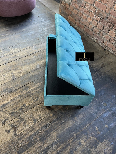 Aqua coffee table Ottoman Storage | Living room storage bench seat