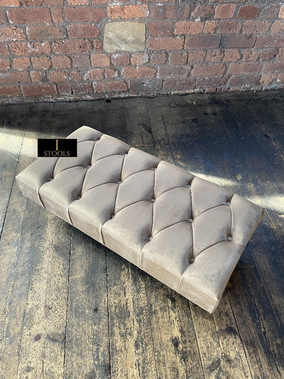 Champagne Beige Chesterfield Footstool | Large Beige Buttoned Footstool