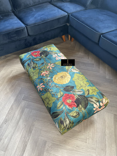 Floral Printed Footstool Luxurious Fabric Bench