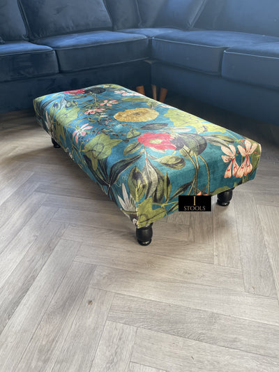 Floral Printed Footstool Luxurious Fabric Bench