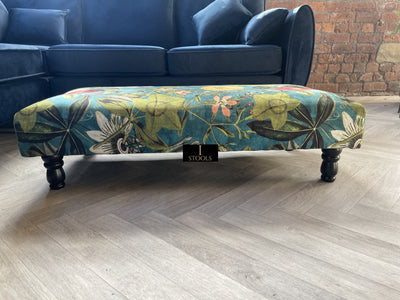 Floral Printed Footstool Luxurious Fabric Bench