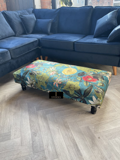 Floral Printed Footstool Luxurious Fabric Bench