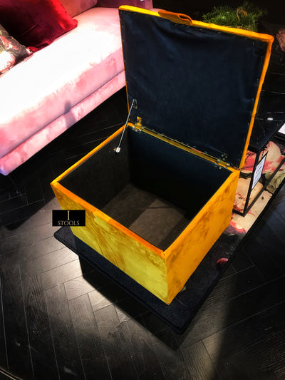 Mustard Gold Small Storage Box | Small Gold Footrest UK | Gold Ottoman Stool with Storage