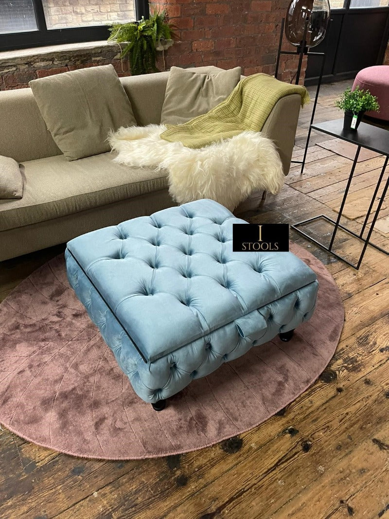 Duck egg blue velvet shop ottoman