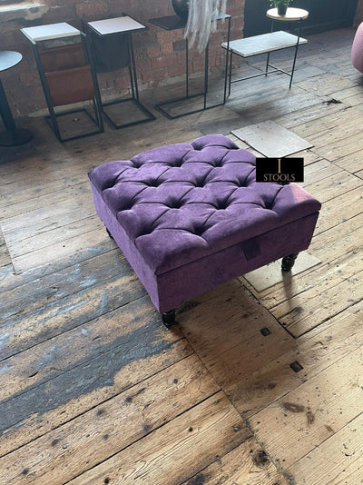 Purple Aubergine Square Ottoman Storage | Purple Velvet Footstool and Pouffe UK