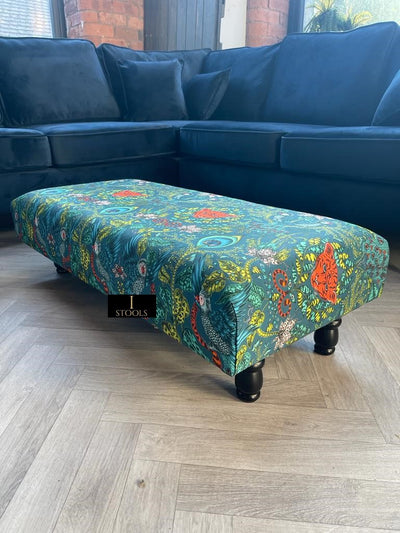 Green Printed Fabric Multicolour Footstool Bench