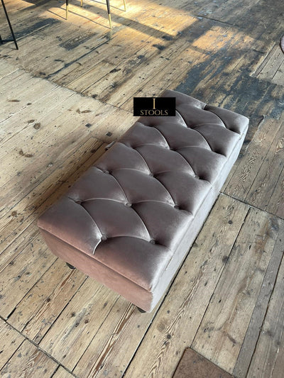 Sand Coloured Ottoman Storage Bench UK | Sand Chesterfield Buttoned Footstool