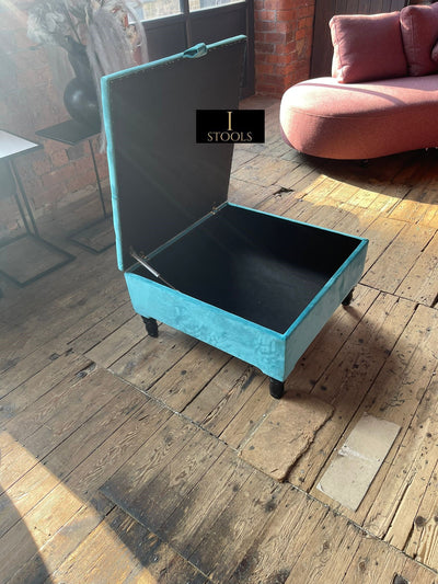 Aqua Square Coffee Table | Chesterfield Footrest | Blue Footstool Ottoman
