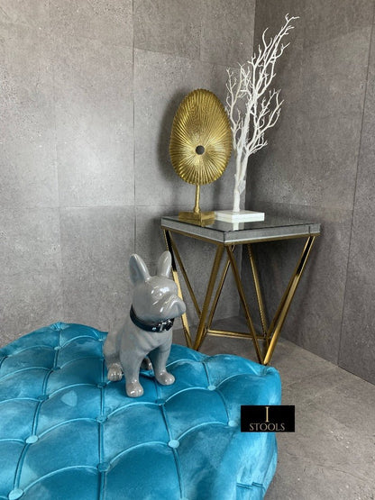 Aqua Blue Square Coffee Table | Blue Chesterfield Ottoman Foot Stools - ISTOOLS