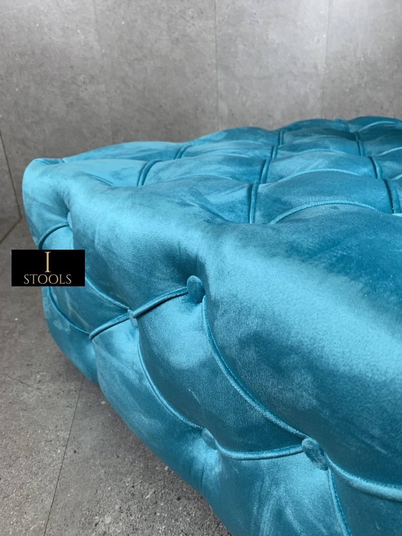 Aqua Blue Square Coffee Table | Blue Chesterfield Ottoman Foot Stools - ISTOOLS