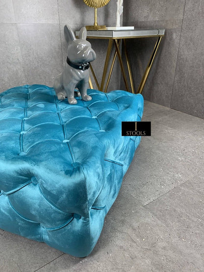Aqua Blue Square Coffee Table | Blue Chesterfield Ottoman Foot Stools - ISTOOLS
