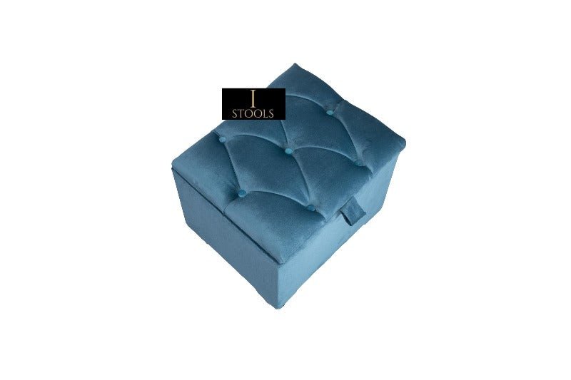 Aqua Small coffee table or side table Storage Box | Small Square Ottoman Storage | chesterfield top lid - ISTOOLS