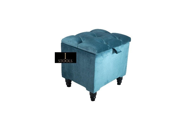 Aqua Small coffee table or side table Storage Box | Small Square Ottoman Storage | chesterfield top lid - ISTOOLS