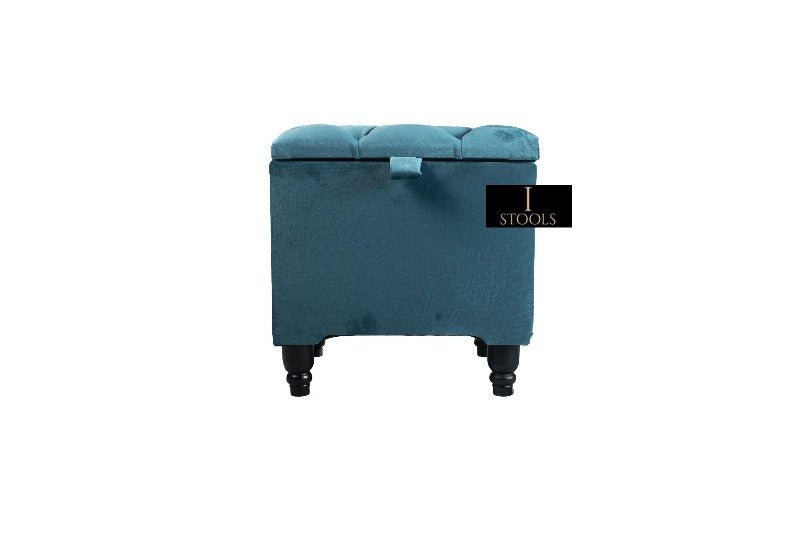 Aqua Small coffee table or side table Storage Box | Small Square Ottoman Storage | chesterfield top lid - ISTOOLS