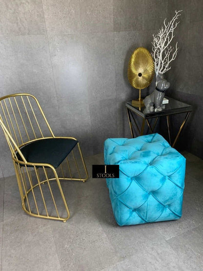 Aqua Square Ottoman Cube | Square Cube Ottoman UK | Deep Buttoned Fabric Coffee Table - ISTOOLS