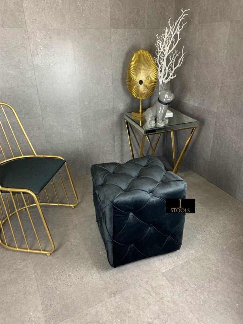 Black square cube deep buttoned coffee table side table seat - ISTOOLS