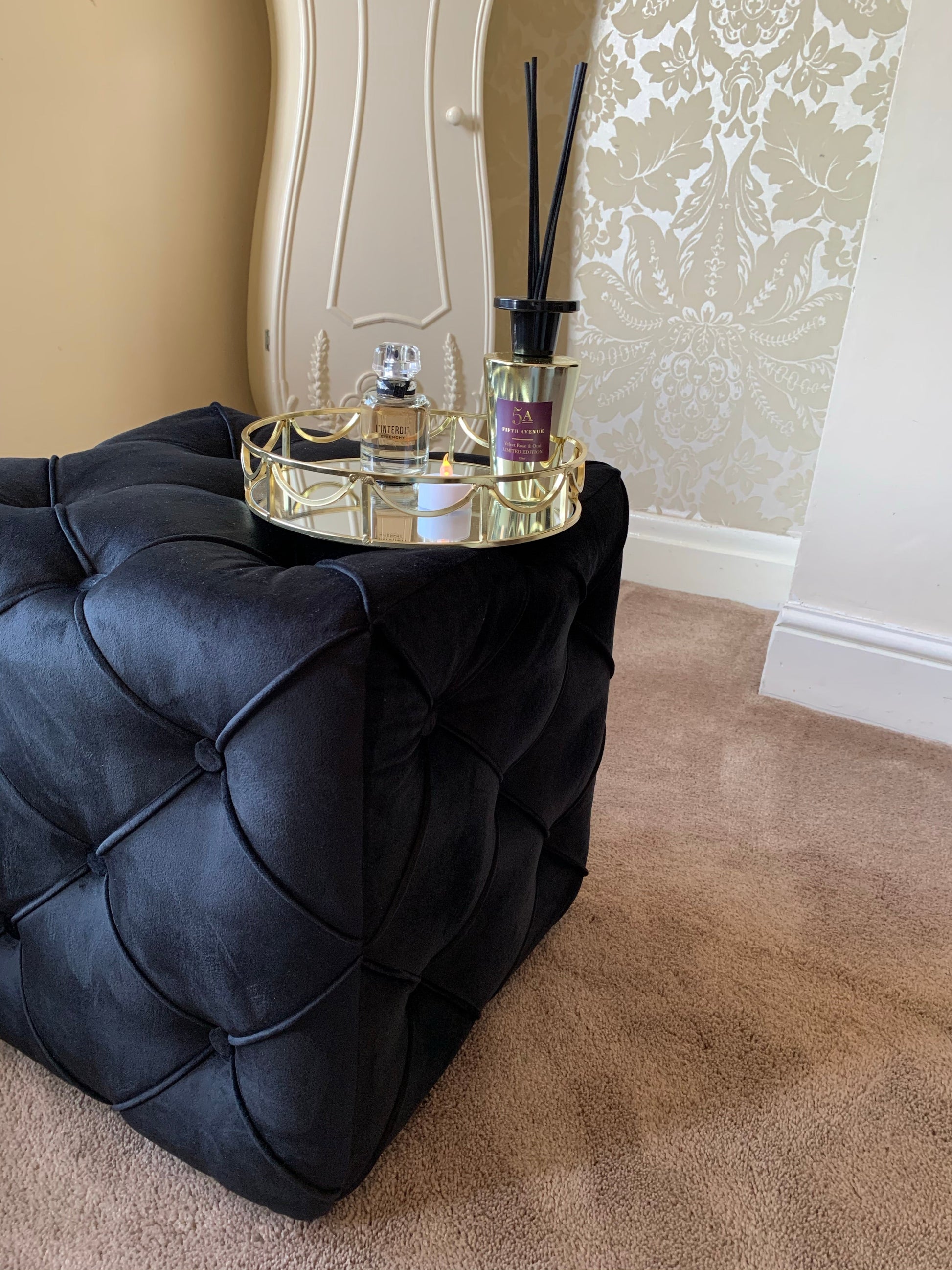 Black square cube deep buttoned coffee table side table seat - ISTOOLS