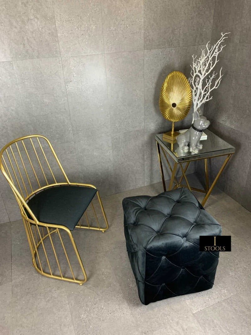 Black square cube deep buttoned coffee table side table seat - ISTOOLS