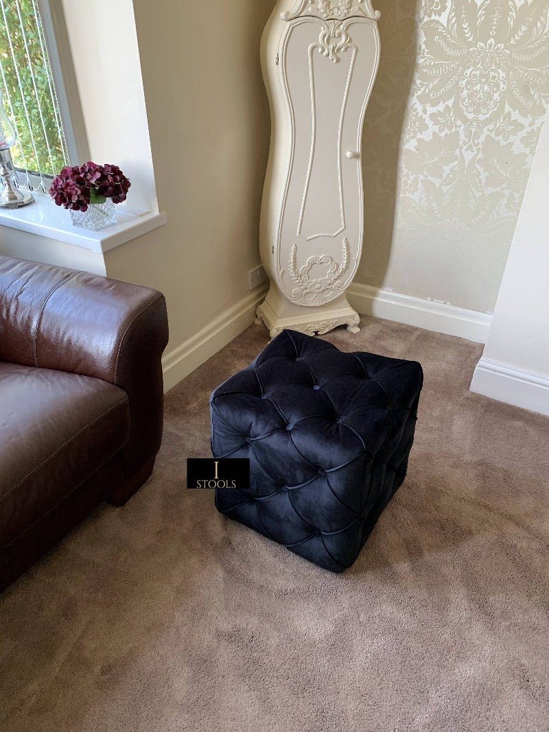 Black square cube deep buttoned coffee table side table seat - ISTOOLS