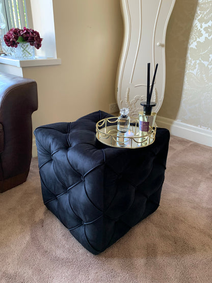 Black square cube deep buttoned coffee table side table seat - ISTOOLS