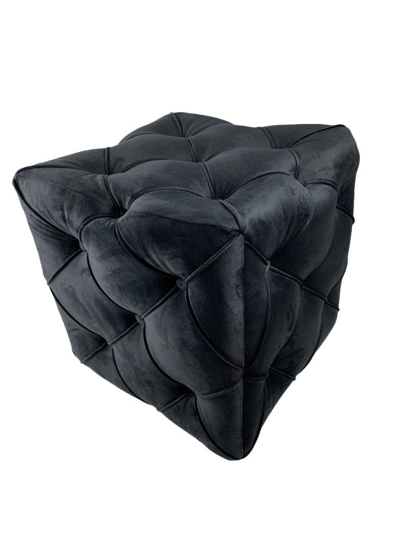 Black square cube deep buttoned coffee table side table seat - ISTOOLS