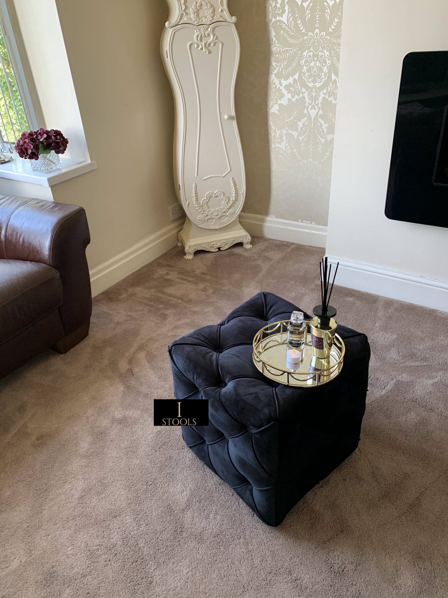 Black square cube deep buttoned coffee table side table seat - ISTOOLS