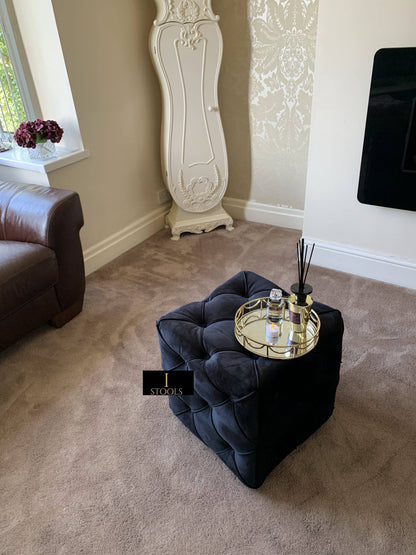 Black square cube deep buttoned coffee table side table seat - ISTOOLS