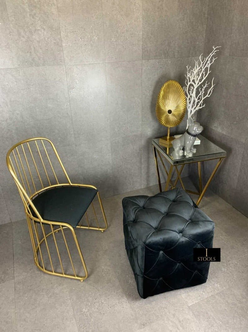 Black square cube deep buttoned coffee table side table seat - ISTOOLS