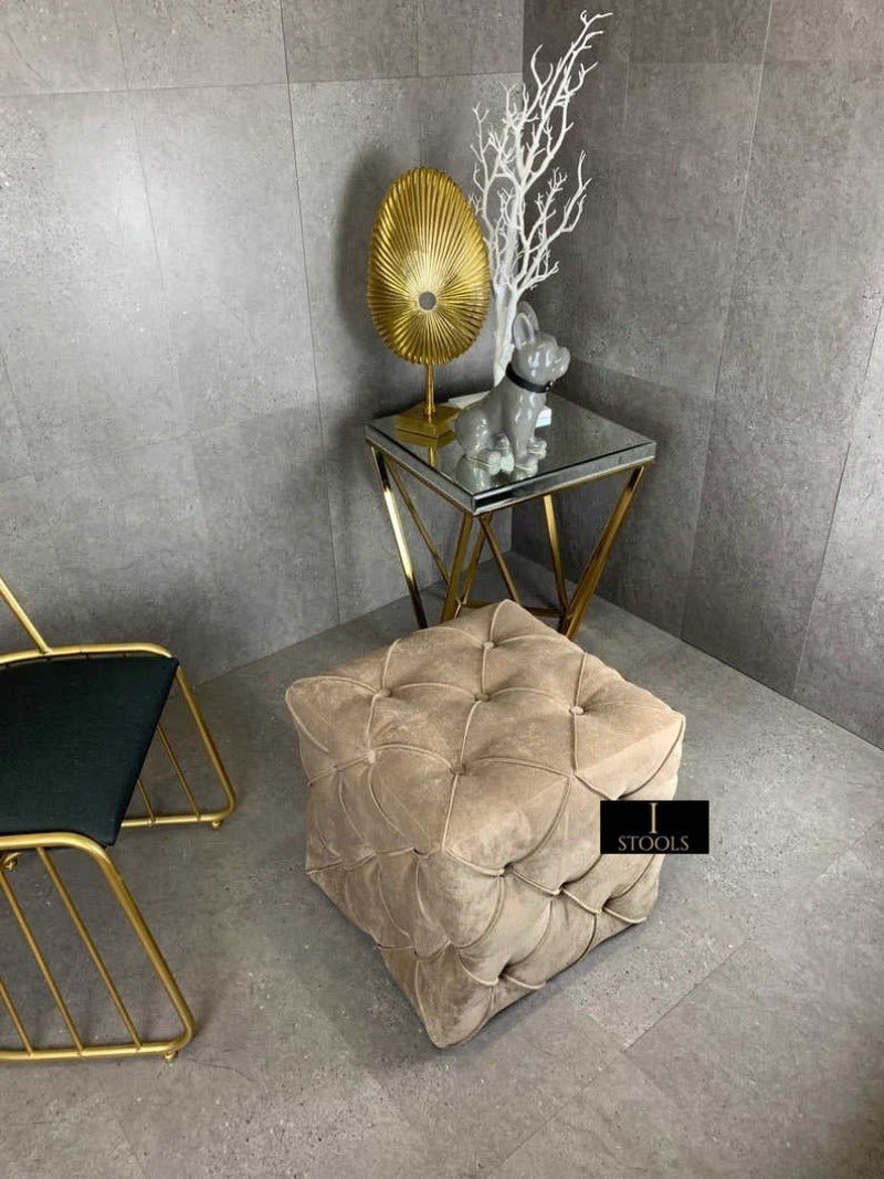 Brown square cube deep buttoned coffee table - ISTOOLS