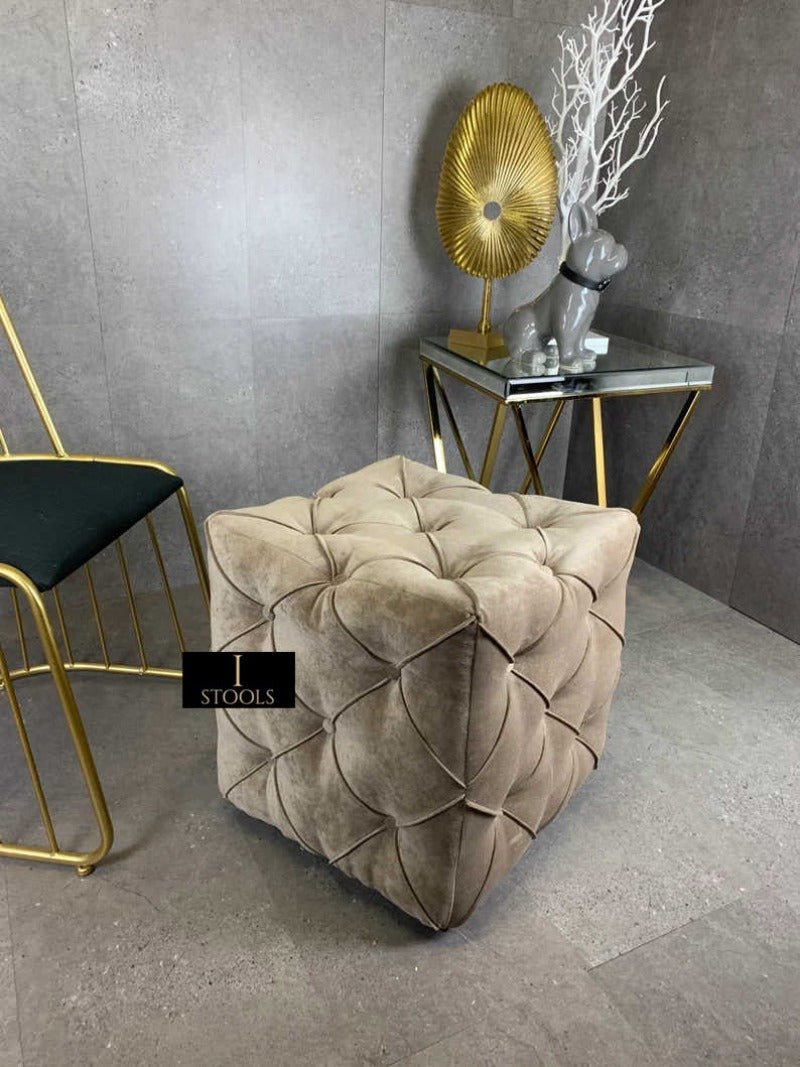 Brown square cube deep buttoned coffee table - ISTOOLS