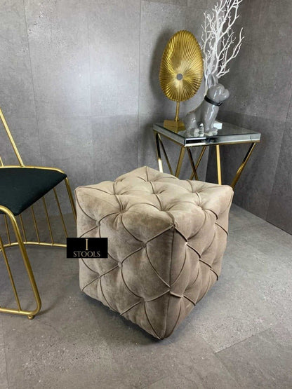 Brown square cube deep buttoned coffee table - ISTOOLS