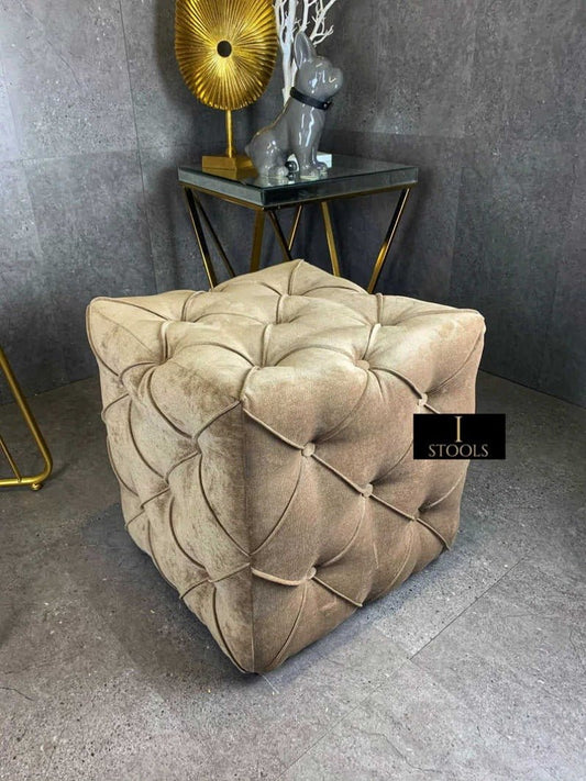 Brown square cube deep buttoned coffee table - ISTOOLS