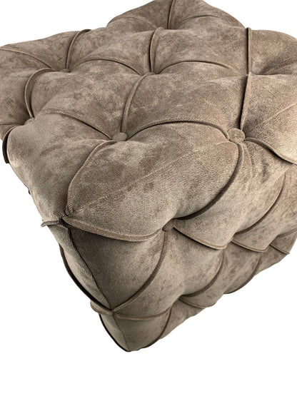 Brown square cube deep buttoned coffee table - ISTOOLS