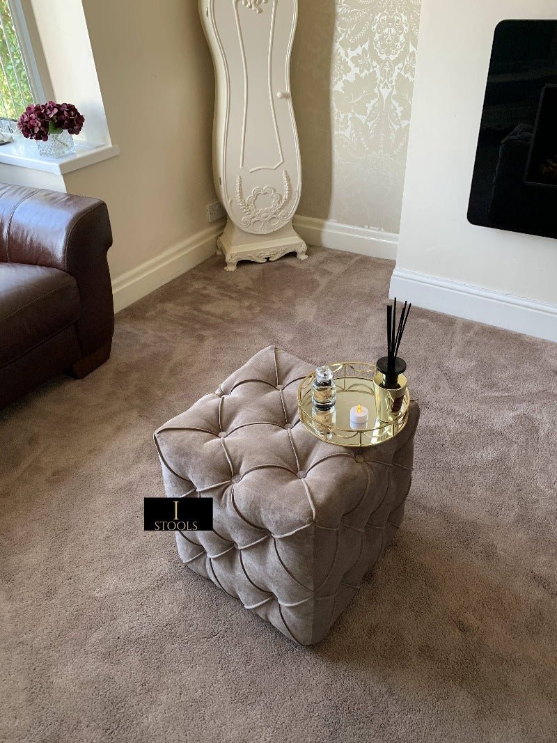 Brown square cube deep buttoned coffee table - ISTOOLS